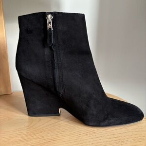 Black Suede Pointed-Toe Wedge Boots in size 7.5